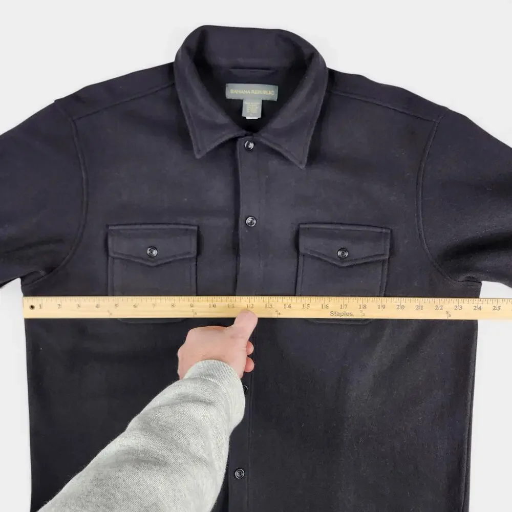 Y2K Banana Republic Wool Shirt Jacket Mens Large Black Military Overshirt Korea
